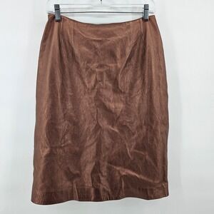 Doncaster Leather Skirt Womens 8 Bronze Metallic Pencil Knee Length Straight